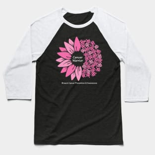 Breast cancer warrior with flower, hearts, ribbons & white type Baseball T-Shirt